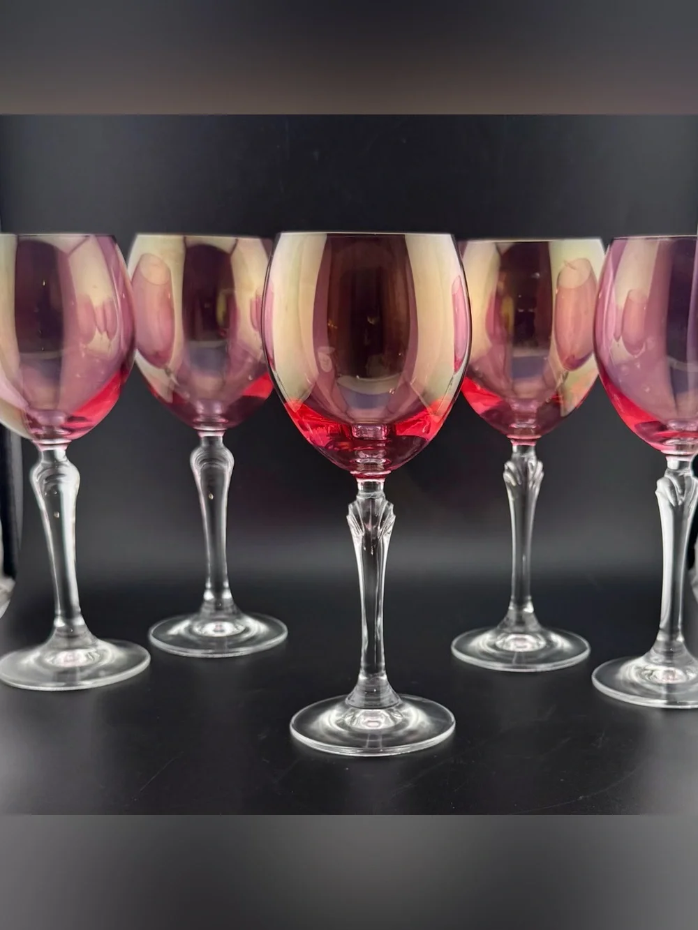 5 Colony Bijoux Pink (Iridescent) wine glasses. 8oz